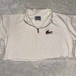 Vintage NASCAR Embroidered 1/4 Zip Distressed Hem Cropped Long Sleeve Pullover